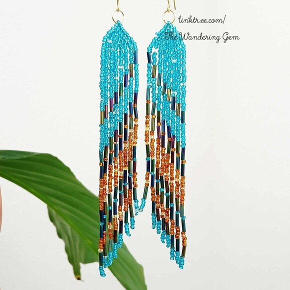 Long Boho Chic Fringe Cascade Shoulder Duster Beaded Dangle Earrings 6" - Picture 7 of 8